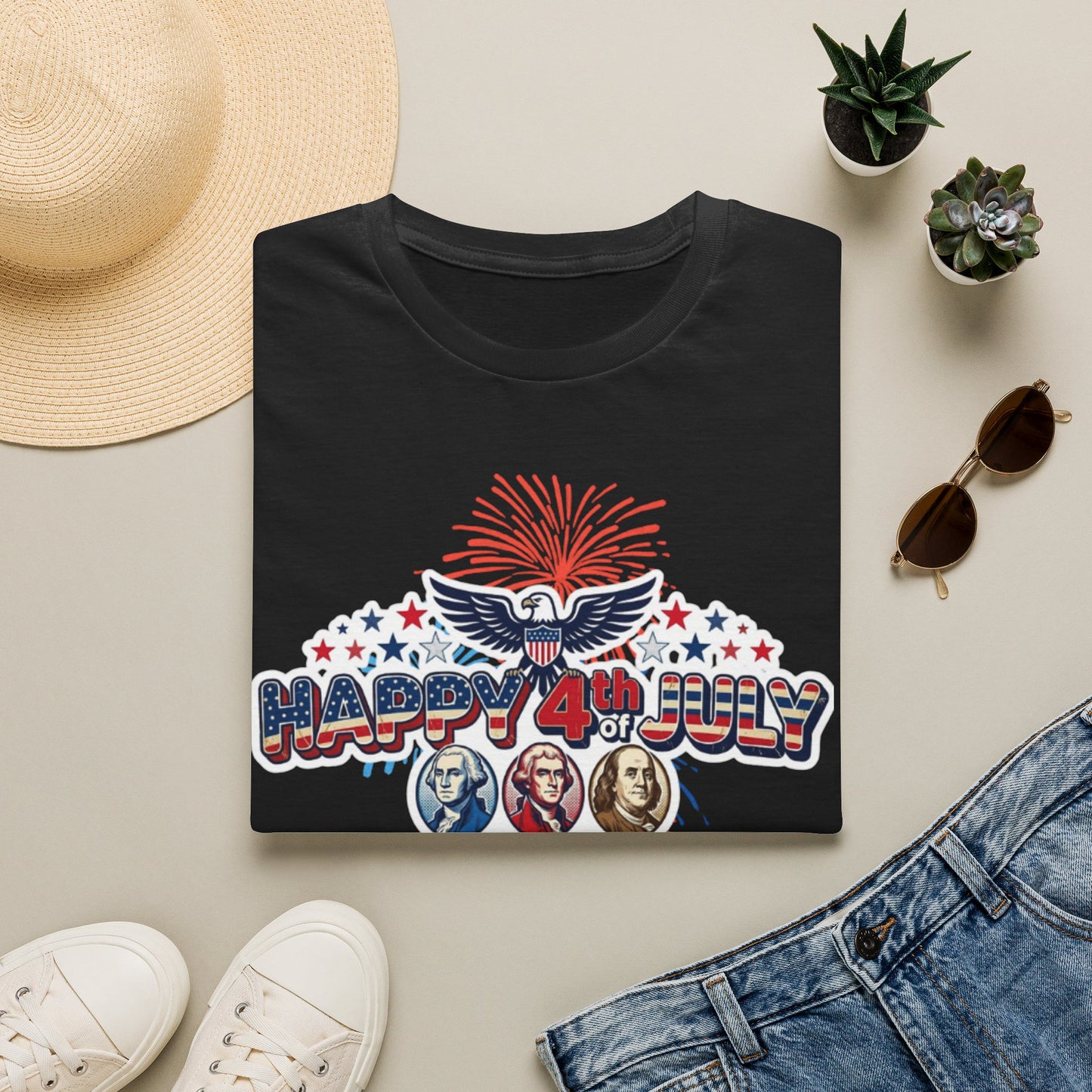 Unisex Softstyle T-ShirtHappy 4th July Eagle T-Shirt | Patriotic Fireworks Independence Day Tee