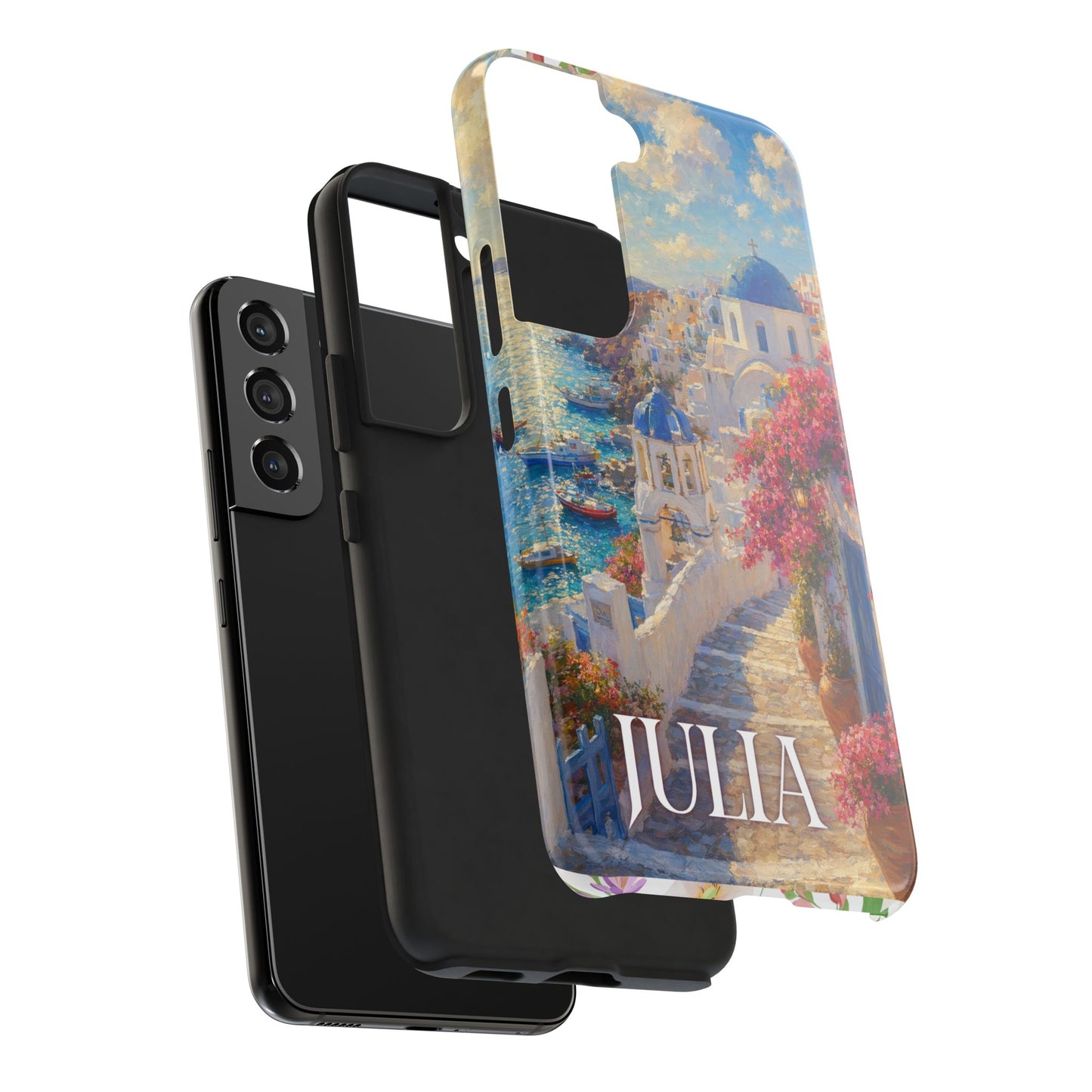 Tough Phone Case — Personalized Santorini Seaside Design (Name: JULIA)