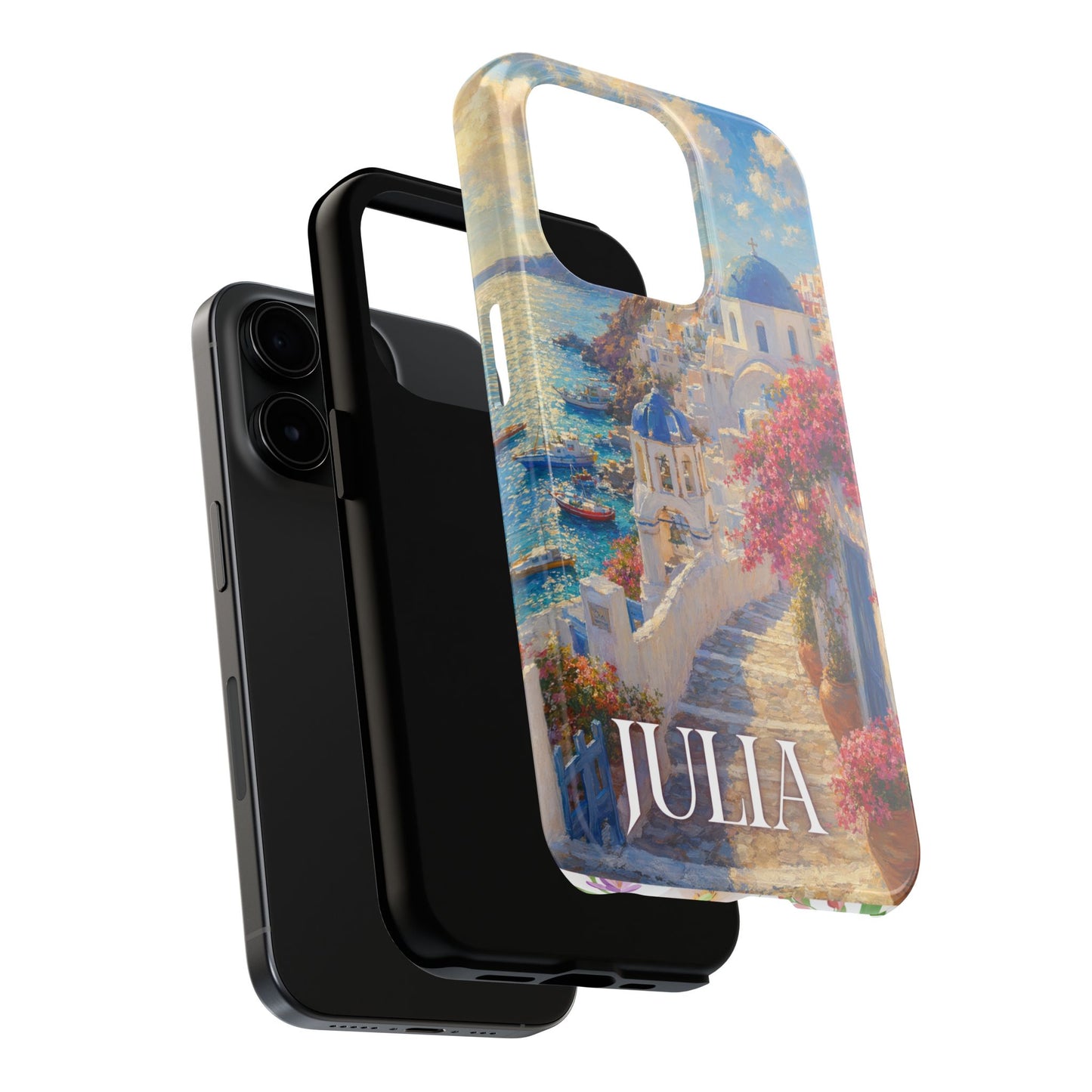 Tough Phone Case — Personalized Santorini Seaside Design (Name: JULIA)