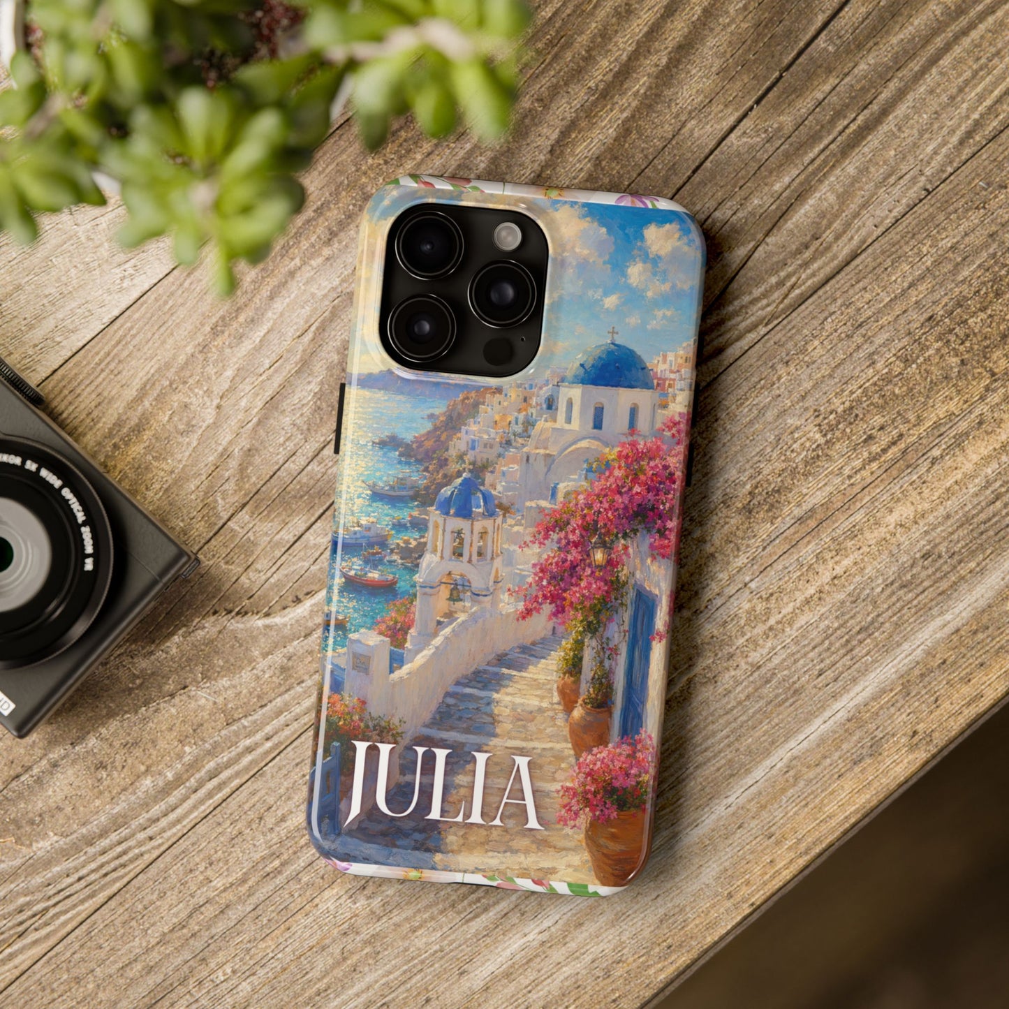 Tough Phone Case — Personalized Santorini Seaside Design (Name: JULIA)