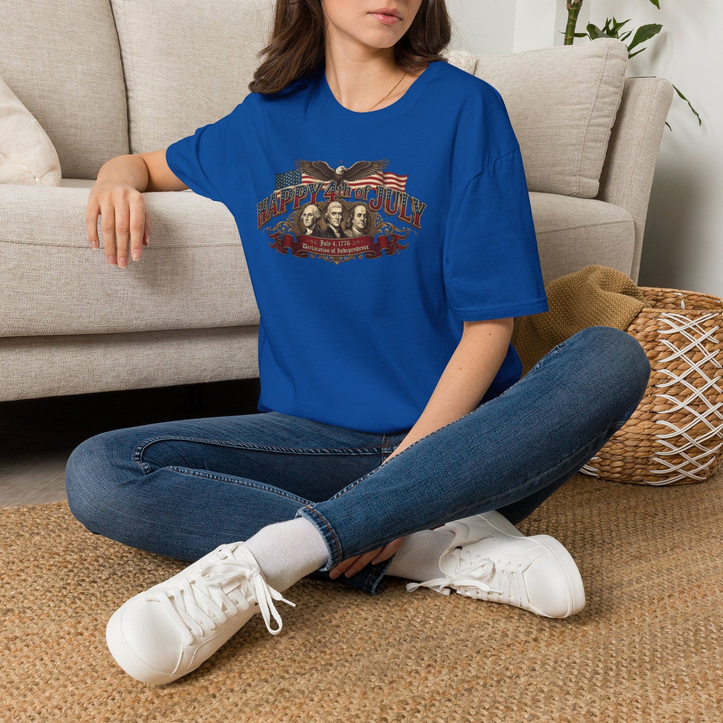 4th of July T-Shirt — "Happy 4th of July" Vintage Patriotic Tee featuring Founding Fathers & Eagle