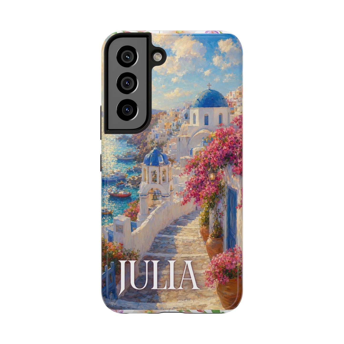Tough Phone Case — Personalized Santorini Seaside Design (Name: JULIA)