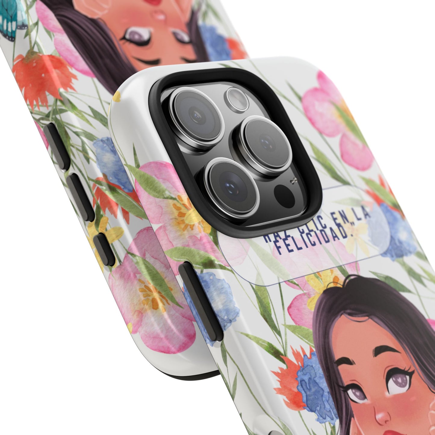 Floral Girl Phone Case — "Haz clic en la felicidad" Tough Protective Case
