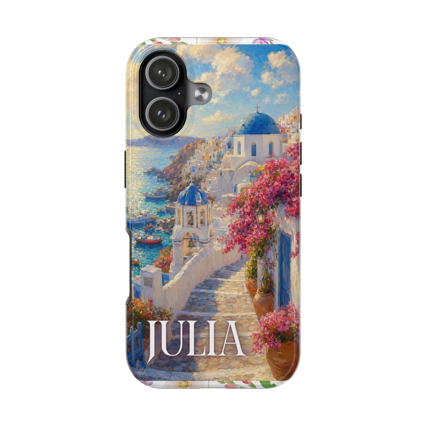 Tough Phone Case — Personalized Santorini Seaside Design (Name: JULIA)
