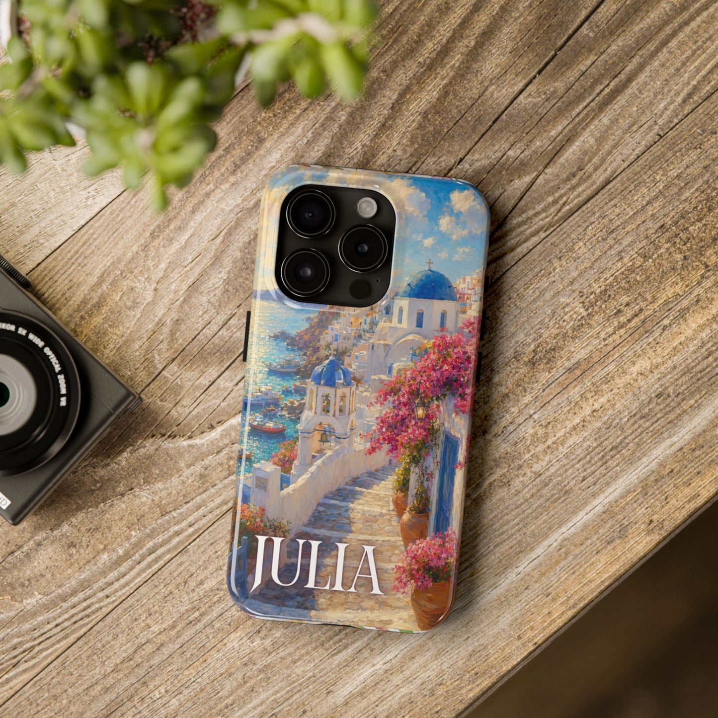 Tough Phone Case — Personalized Santorini Seaside Design (Name: JULIA)