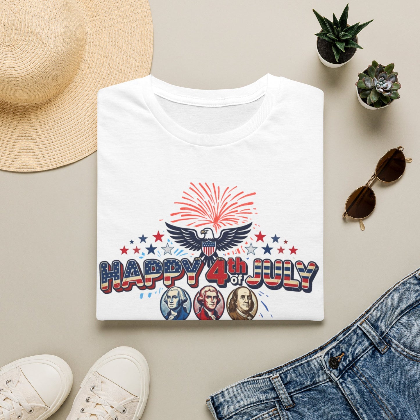 Unisex Softstyle T-ShirtHappy 4th July Eagle T-Shirt | Patriotic Fireworks Independence Day Tee