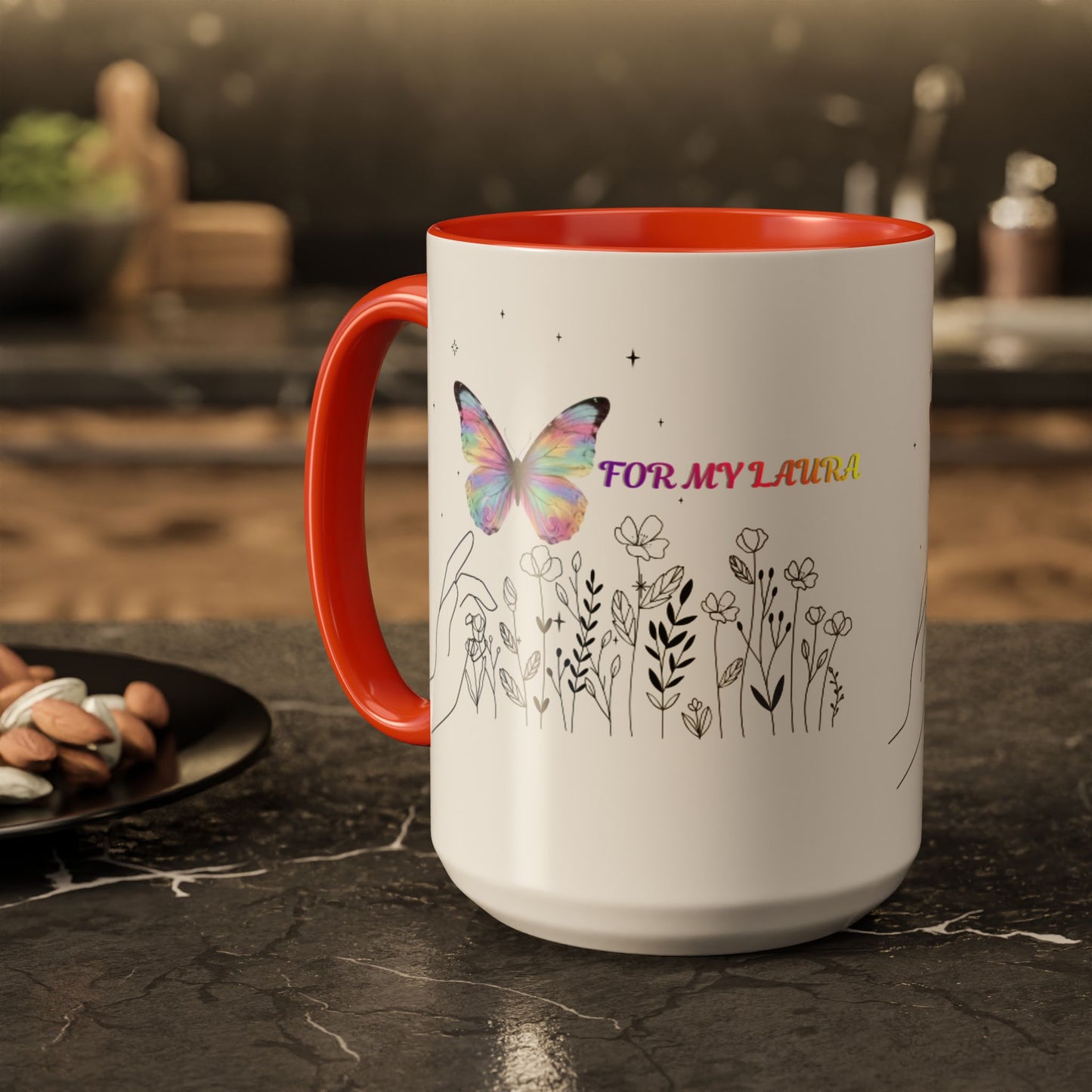 Colorful Mugs (11oz, 15oz)Taza personalizada, 11oz or 15oz Mug  Colorful Butterfly Floral  Mug personalizada ,Ceramic, Cup with wildflowers