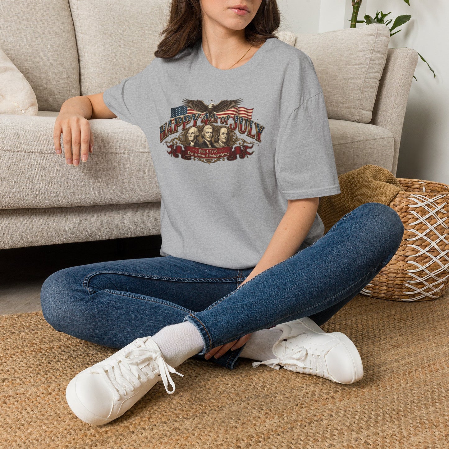 4th of July T-Shirt — "Happy 4th of July" Vintage Patriotic Tee featuring Founding Fathers & Eagle