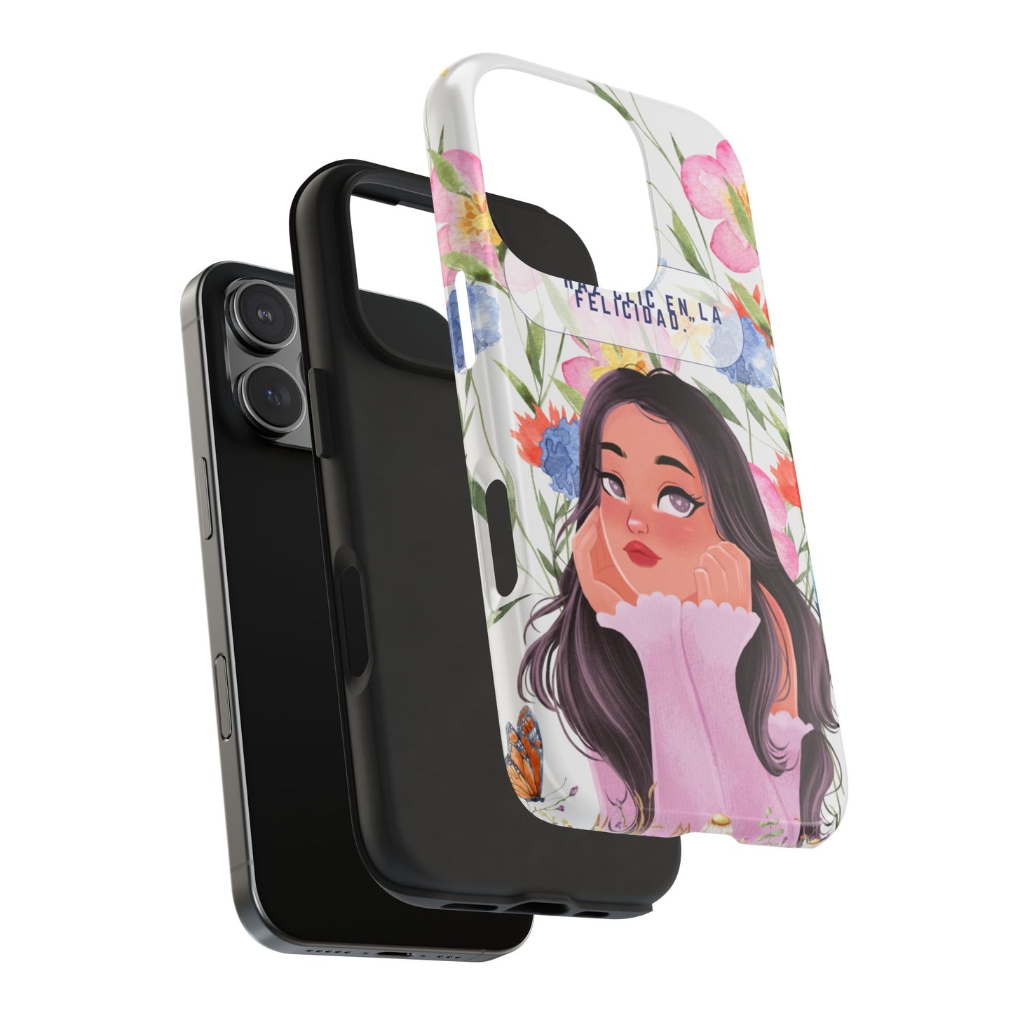 Floral Girl Phone Case — "Haz clic en la felicidad" Tough Protective Case