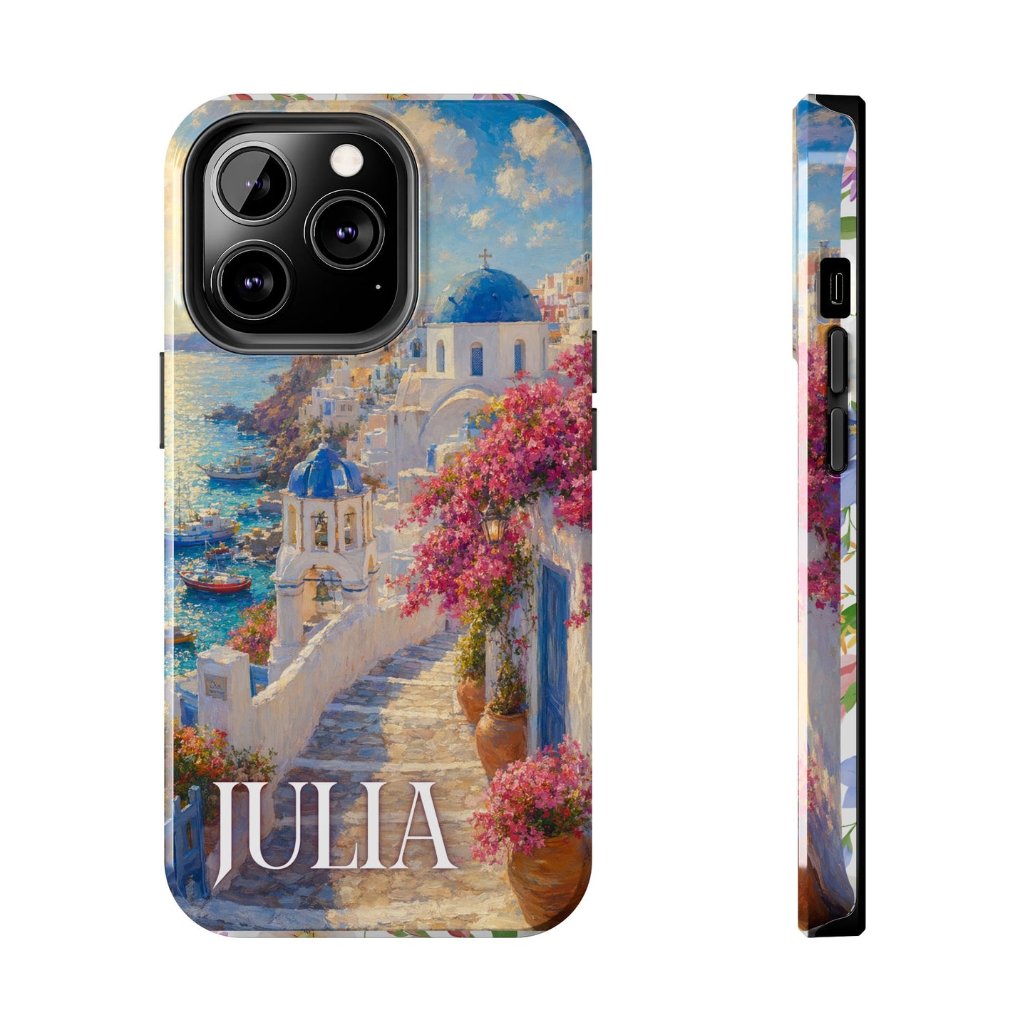 Tough Phone Case — Personalized Santorini Seaside Design (Name: JULIA)