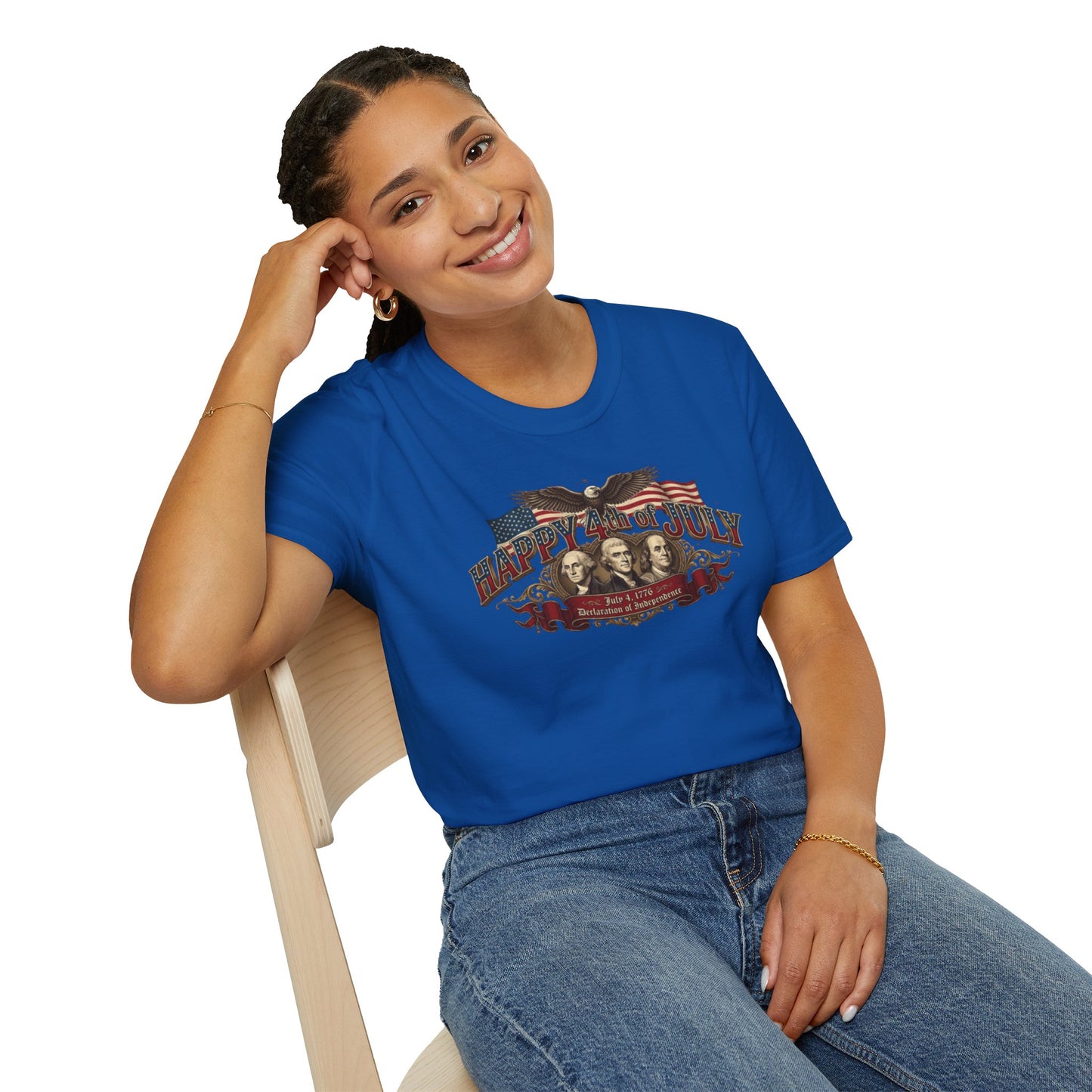 4th of July T-Shirt — "Happy 4th of July" Vintage Patriotic Tee featuring Founding Fathers & Eagle