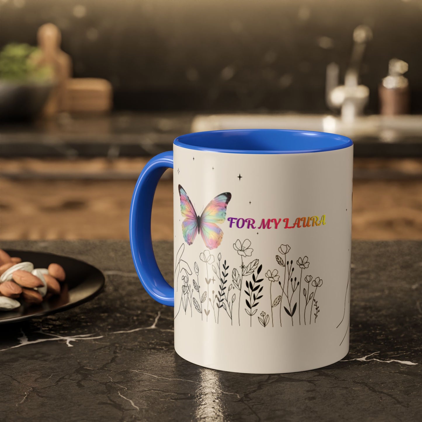 Colorful Mugs (11oz, 15oz)Taza personalizada, 11oz or 15oz Mug  Colorful Butterfly Floral  Mug personalizada ,Ceramic, Cup with wildflowers