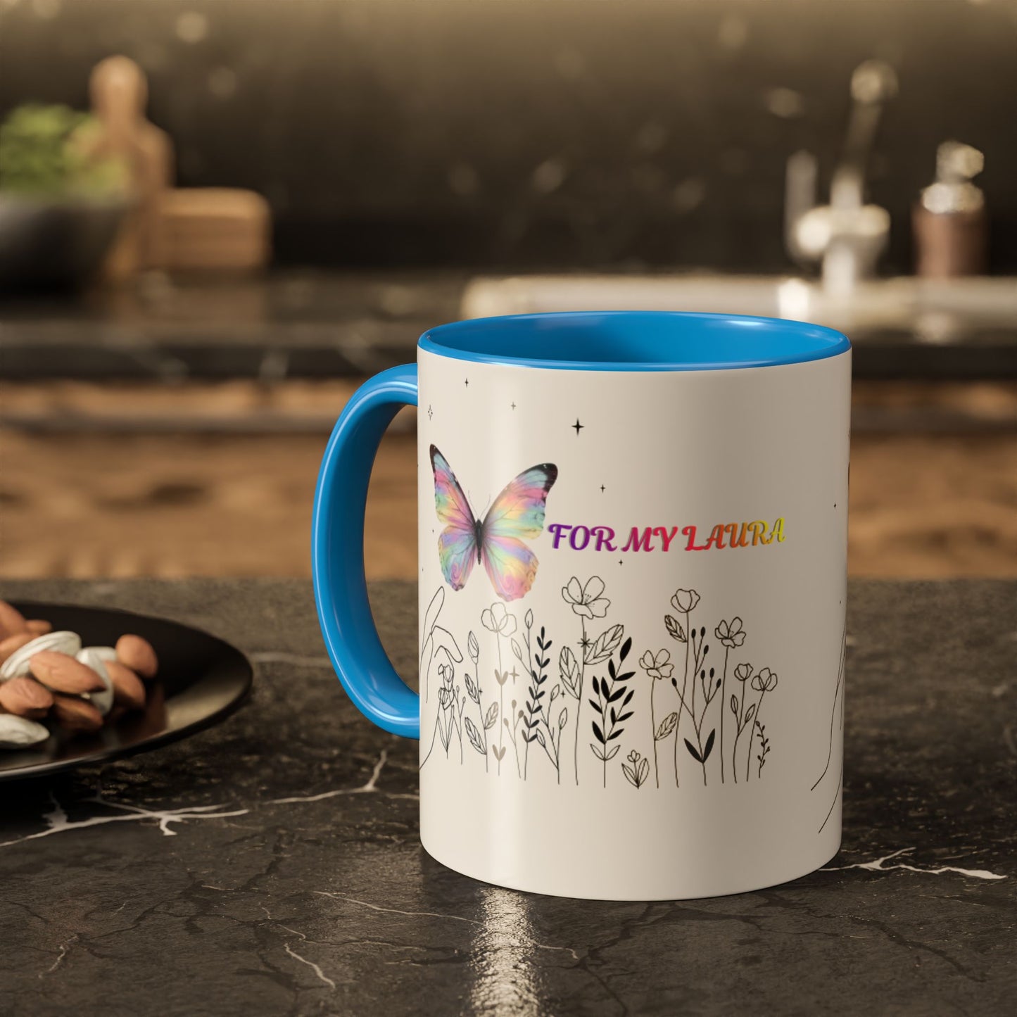 Colorful Mugs (11oz, 15oz)Taza personalizada, 11oz or 15oz Mug  Colorful Butterfly Floral  Mug personalizada ,Ceramic, Cup with wildflowers