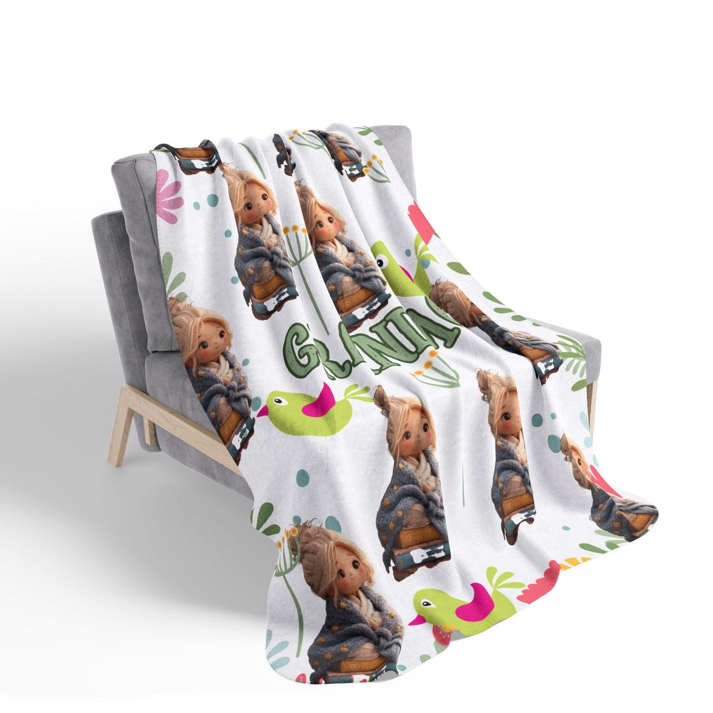 Grandma Floral Teddy Fleece Sherpa Blanket