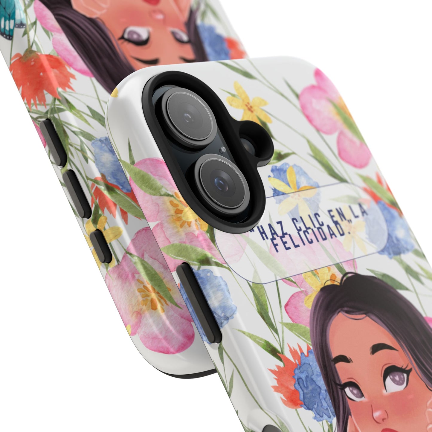 Floral Girl Phone Case — "Haz clic en la felicidad" Tough Protective Case
