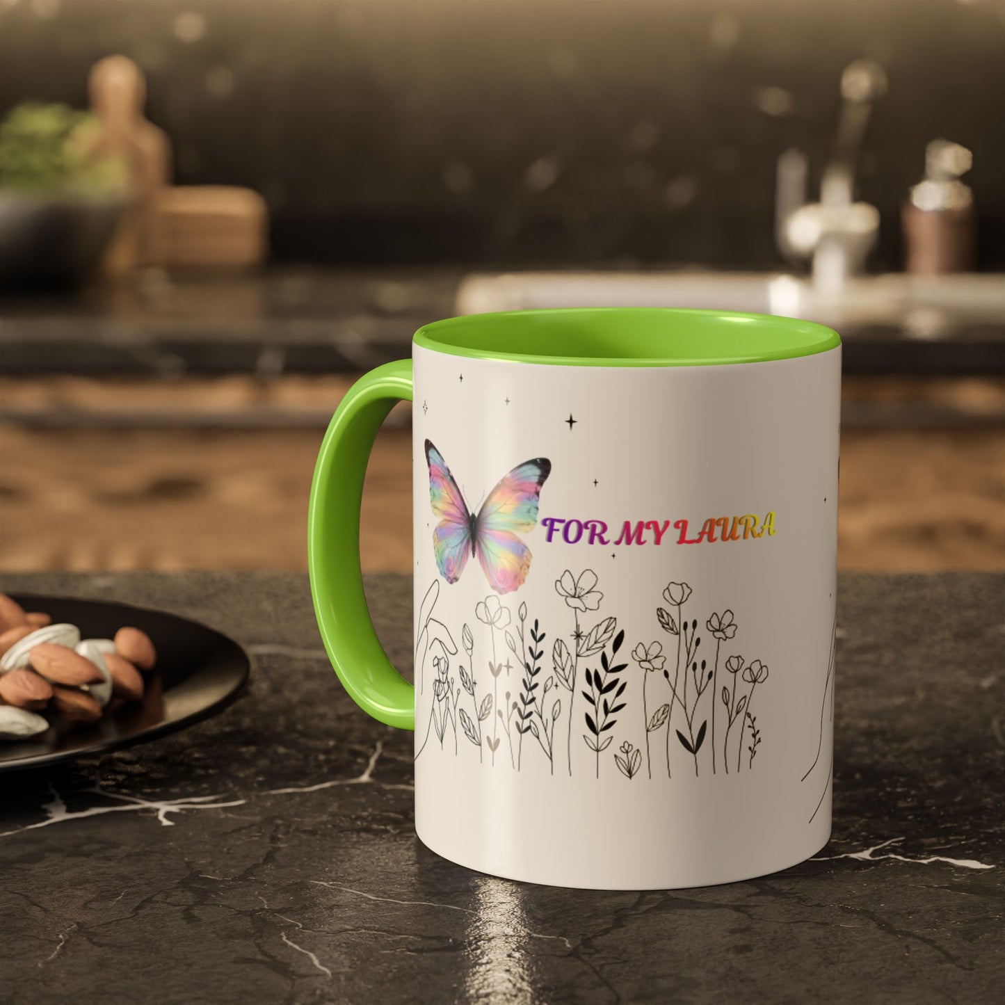 Colorful Mugs (11oz, 15oz)Taza personalizada, 11oz or 15oz Mug  Colorful Butterfly Floral  Mug personalizada ,Ceramic, Cup with wildflowers