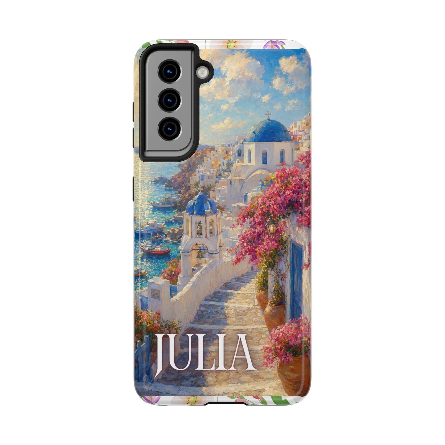 Tough Phone Case — Personalized Santorini Seaside Design (Name: JULIA)